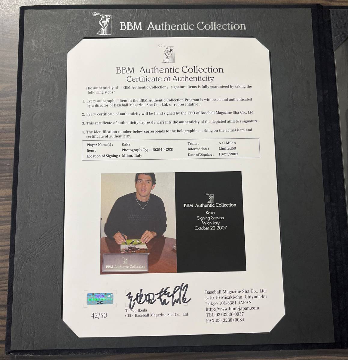 BBM Authentic Kaka(カカ) 直筆サイン入りフォト 42/50 A.C.Milanの画像3