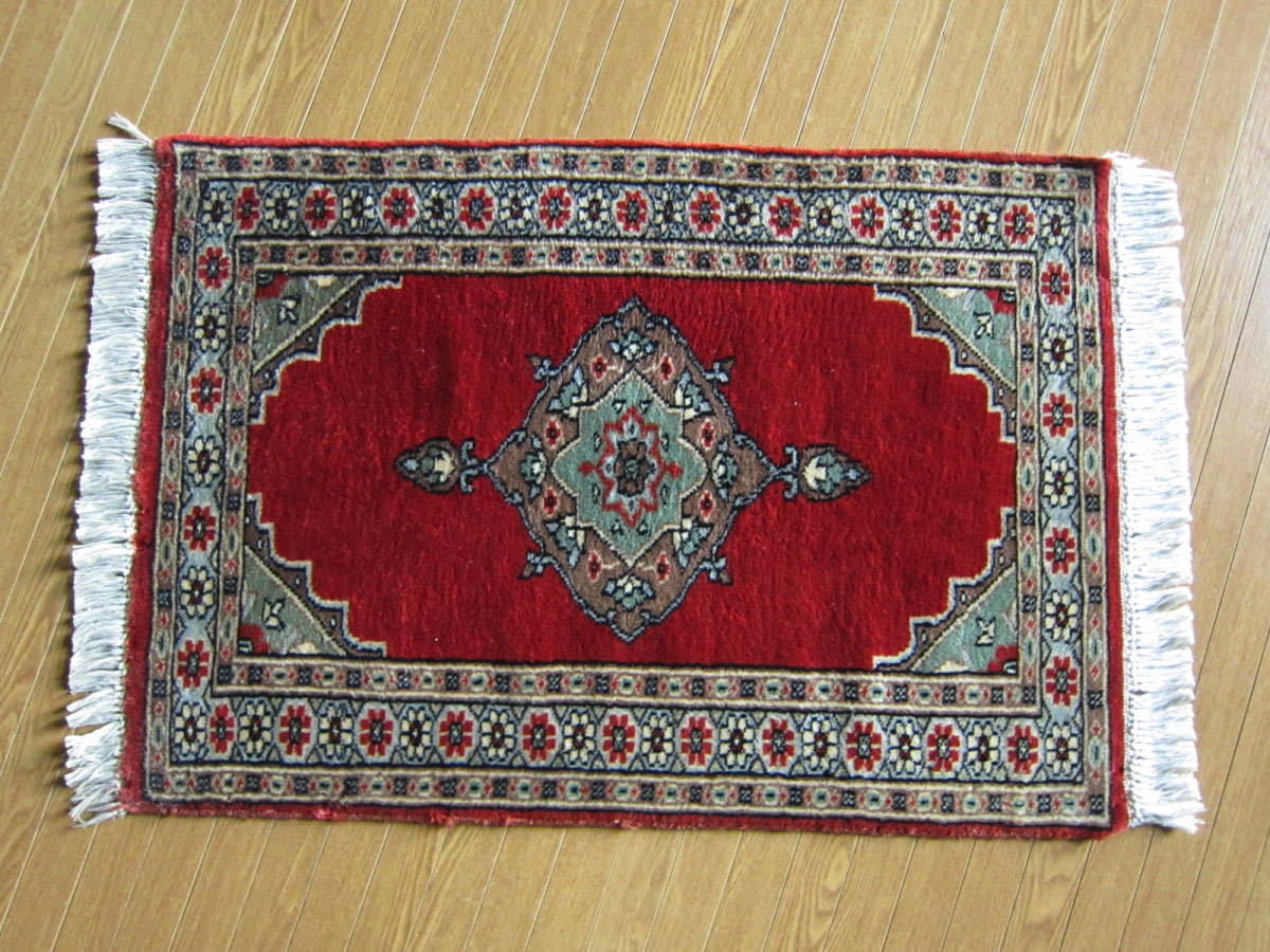 【90×63】ウール◆パキスタン産絨毯・カーペット・ラグ・マット■2683-9_画像4