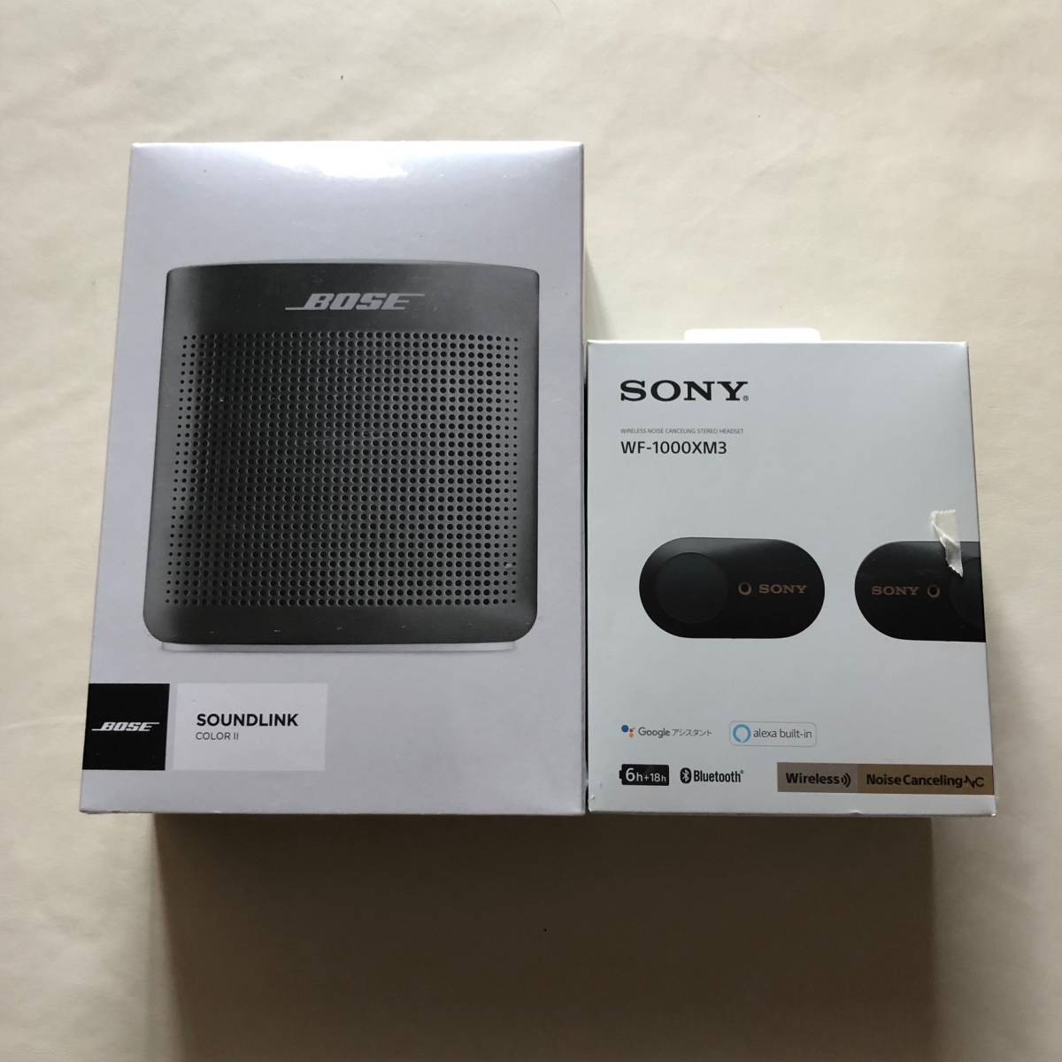 新品 フルワイヤレスイヤホン＆Bluetoothスピーカーセット SONY WF-1000XM3 BMブラック BOSE SoundLink Colorブラック Bluetooth対応