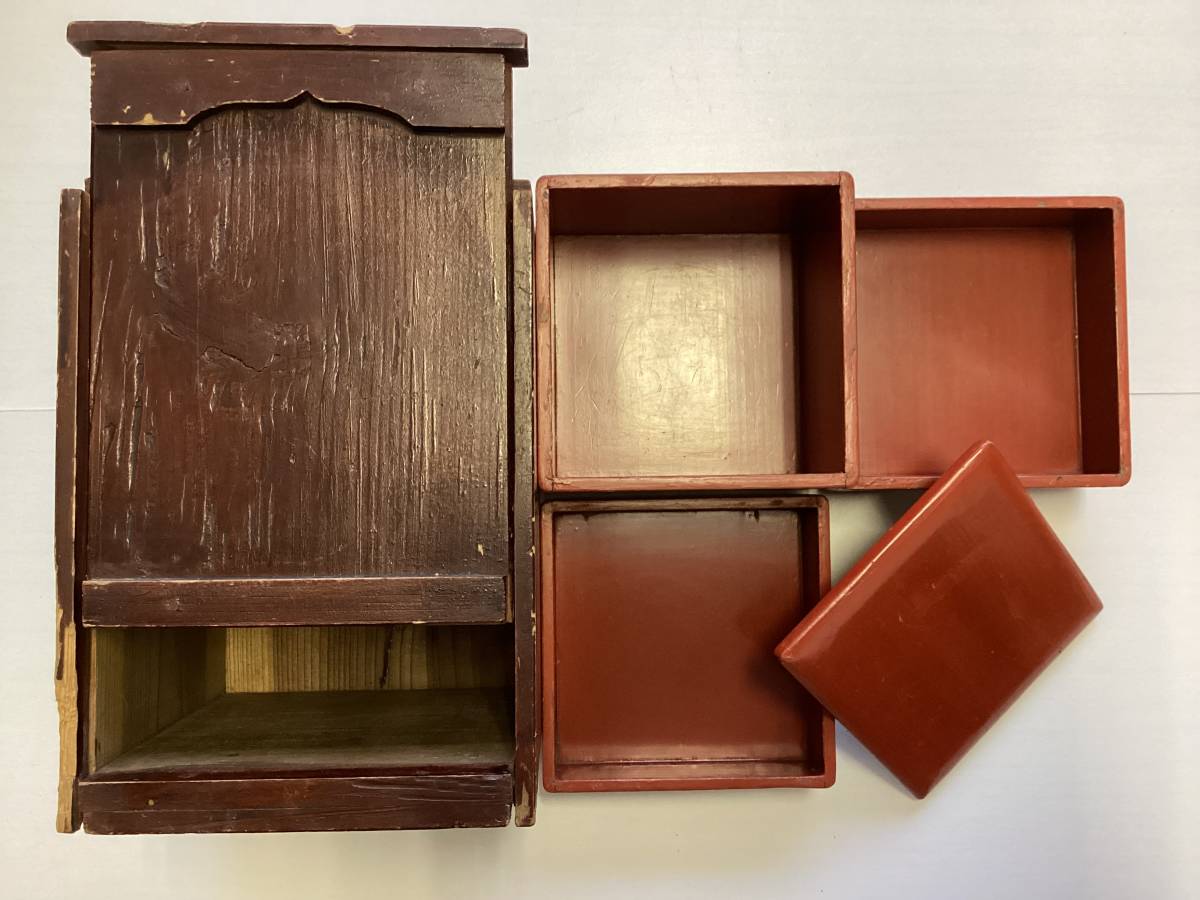 三段重箱木箱木製漆塗調和食器ミニアンティークA2｜代購幫