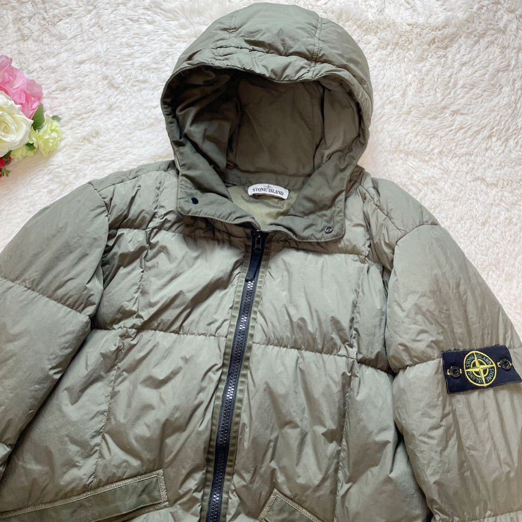 至極の一品★Stone Island★ストーンアイランド★希少3XL  ★GARMENTDYEDガーメントダイ★ダウンコートダウンジャケット★カーキグリーン