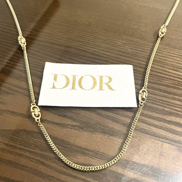Dior ラインストーン ネックレス ゴールド 極太チェーン 刻印