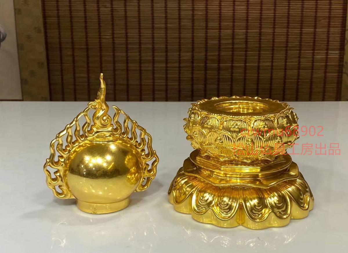 [ Matsuyama Buddhist altar fittings atelier exhibition ] fire .... profit . brass made gold . pasting rare handmade height 20cm