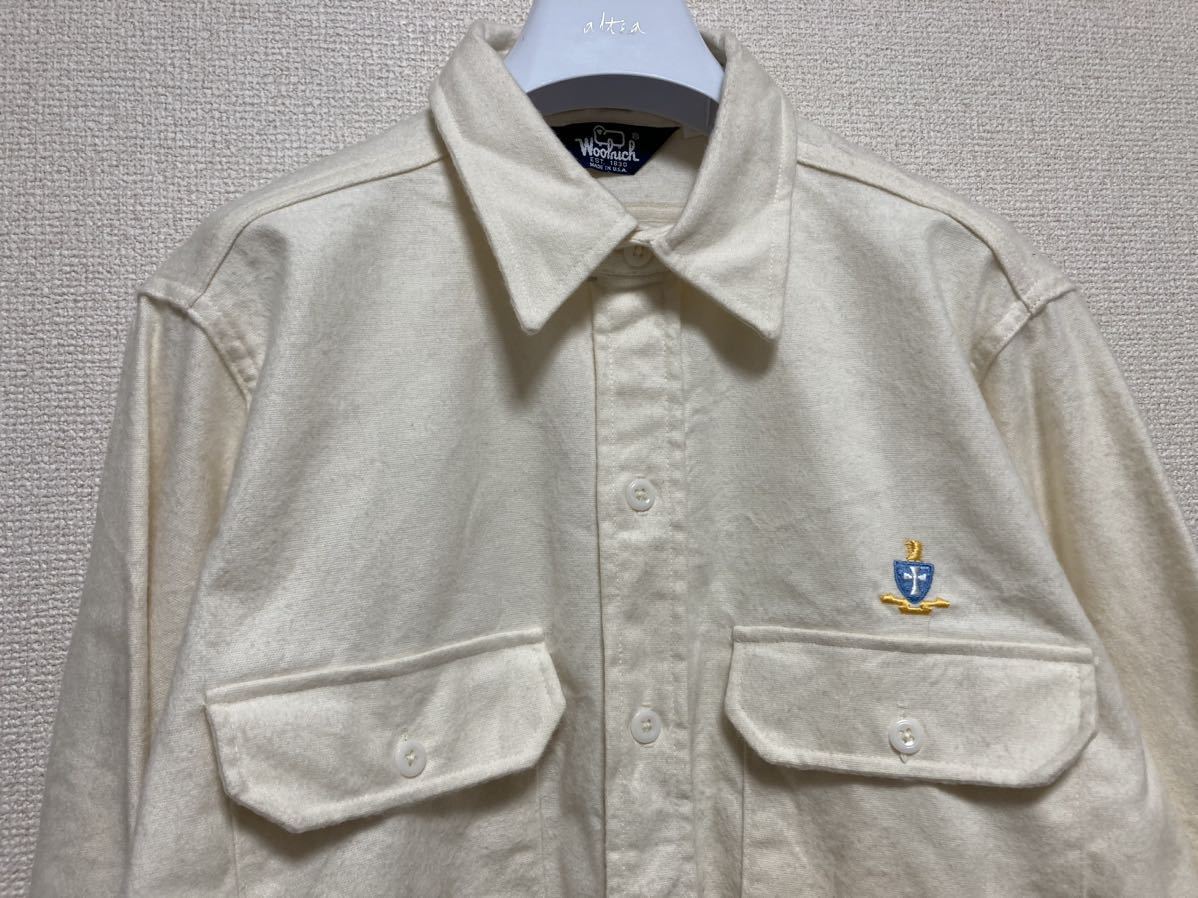 80's USAヴィンテージ Woolrich ウールリッチ　シャモアクロス フランネルシャツ ワークシャツ 長袖シャツ L USA製 オフホワイト_画像3