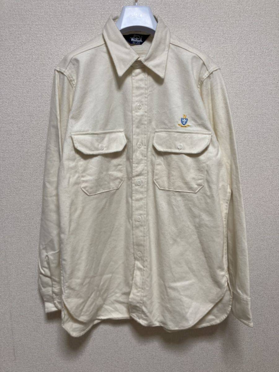 80's USAヴィンテージ Woolrich ウールリッチ　シャモアクロス フランネルシャツ ワークシャツ 長袖シャツ L USA製 オフホワイト_画像1