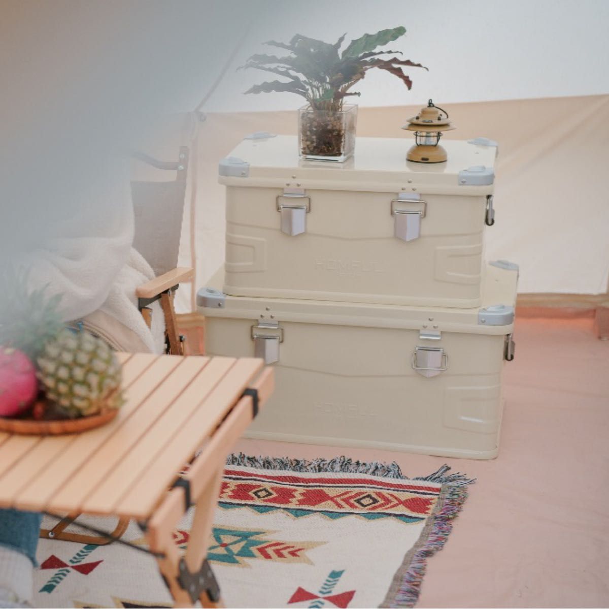 ★HOMFUL★スタッキング アルミ コンテナボックス★クリーム★48L★アウトドア収納ボックス★アルミコンテナ★キャンプ収納箱