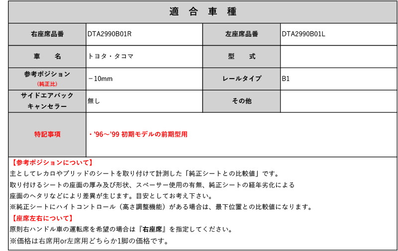 [スパルコ 底止めタイプ]トヨタ・タコマ(1996年～1999年_前期型)用シートレール(1ポジション)[N SPORT製]_画像2