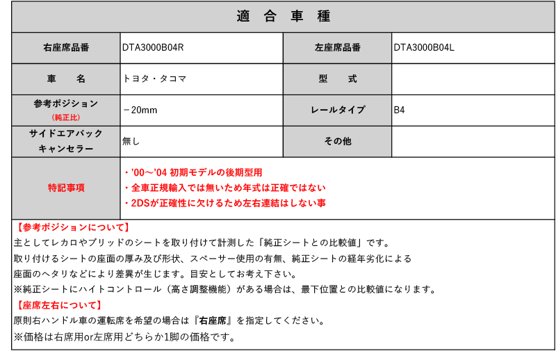 [スパルコ 底止めタイプ]トヨタ・タコマ(2000年～2004年_後期型)用シートレール(4ポジション)[N SPORT製]_画像2