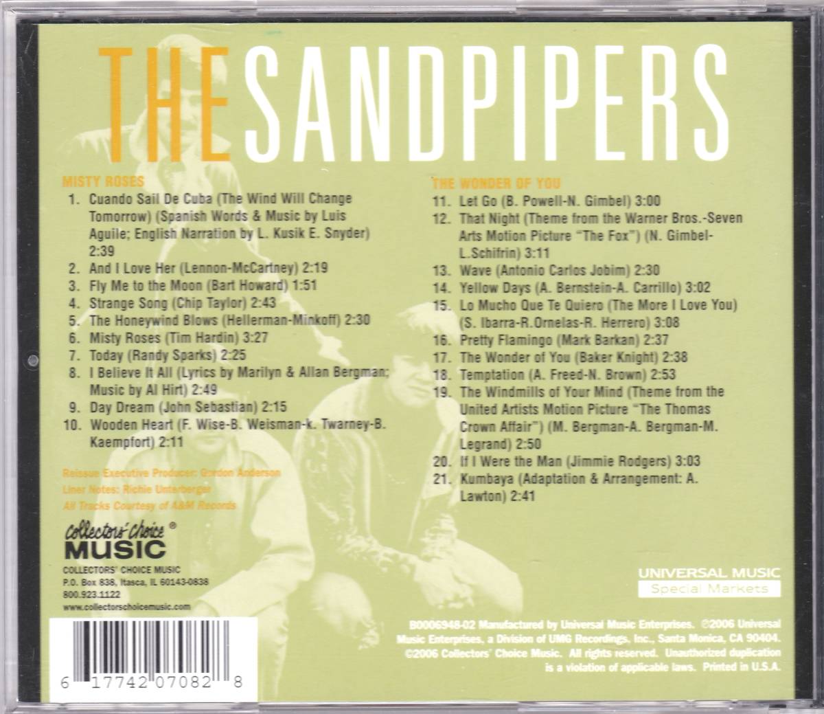 ☆THE SANDPIPERS(サンドパイパーズ)/Misty Roses＆The Wonder Of You『67年＆69年発表のソフトロックの超大名盤２in１』◆初CD化＆激レア_画像2