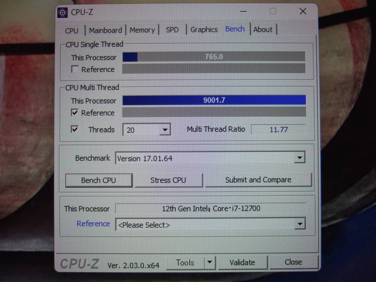 ★Intel 12世代（Alder Lake）Core i7 12700 BOX LGA1700 中古品_CPU-Zでのベンチマークテスト結果です。
