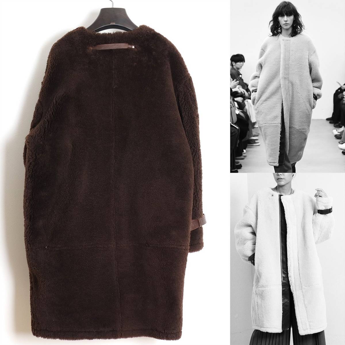 HYKE/ハイク新品18AW SHEARLING COAT 1 ムートンコート シアリング シープスキン ボア ノーカラーコート オーバーサイズ ジャケット元green_画像2