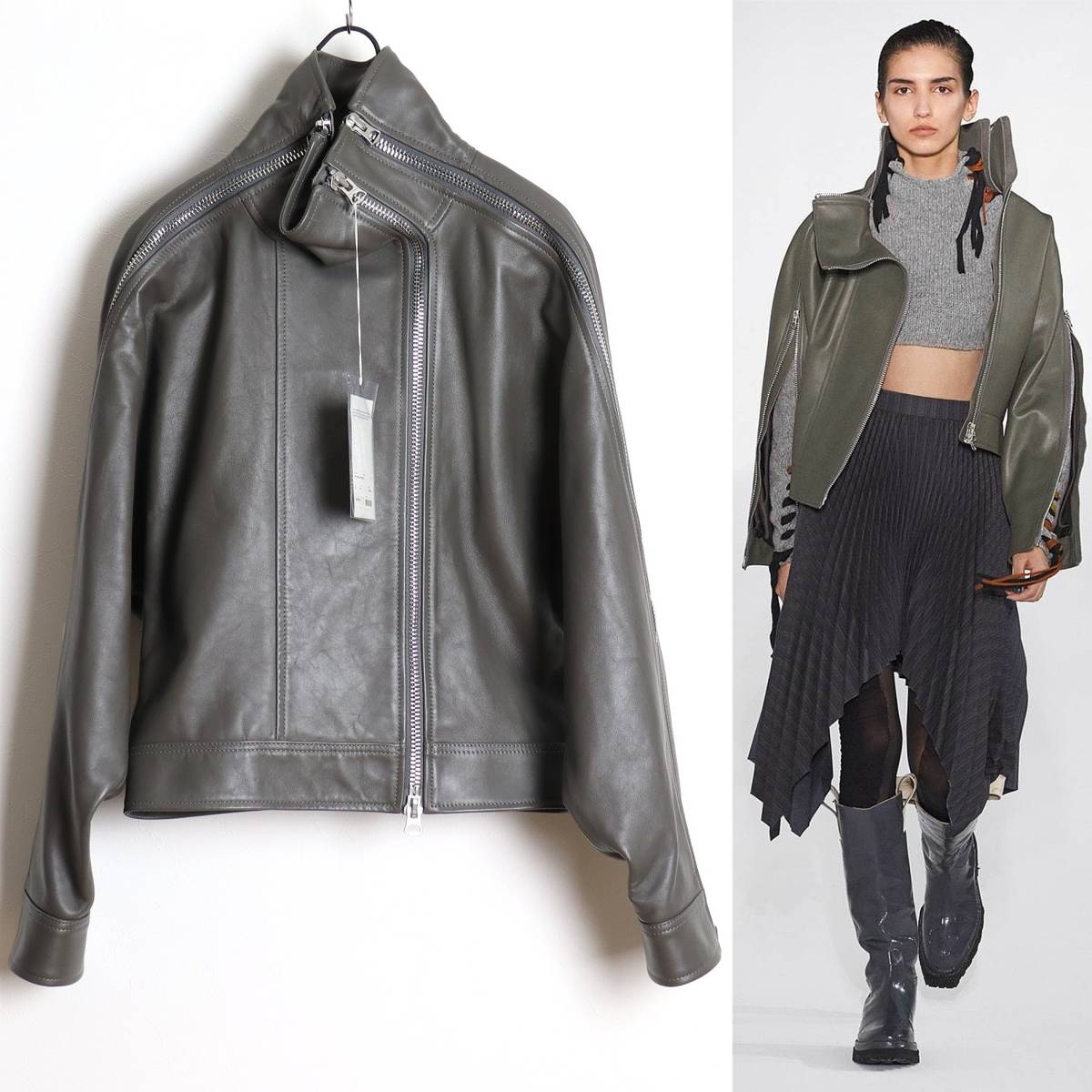 Acne Studios 19AW Deconstructed Leather Jacket 32 デコンストラクテッド レザージャケット ライダース ブルゾン 変形 ジップ アクネ _画像1