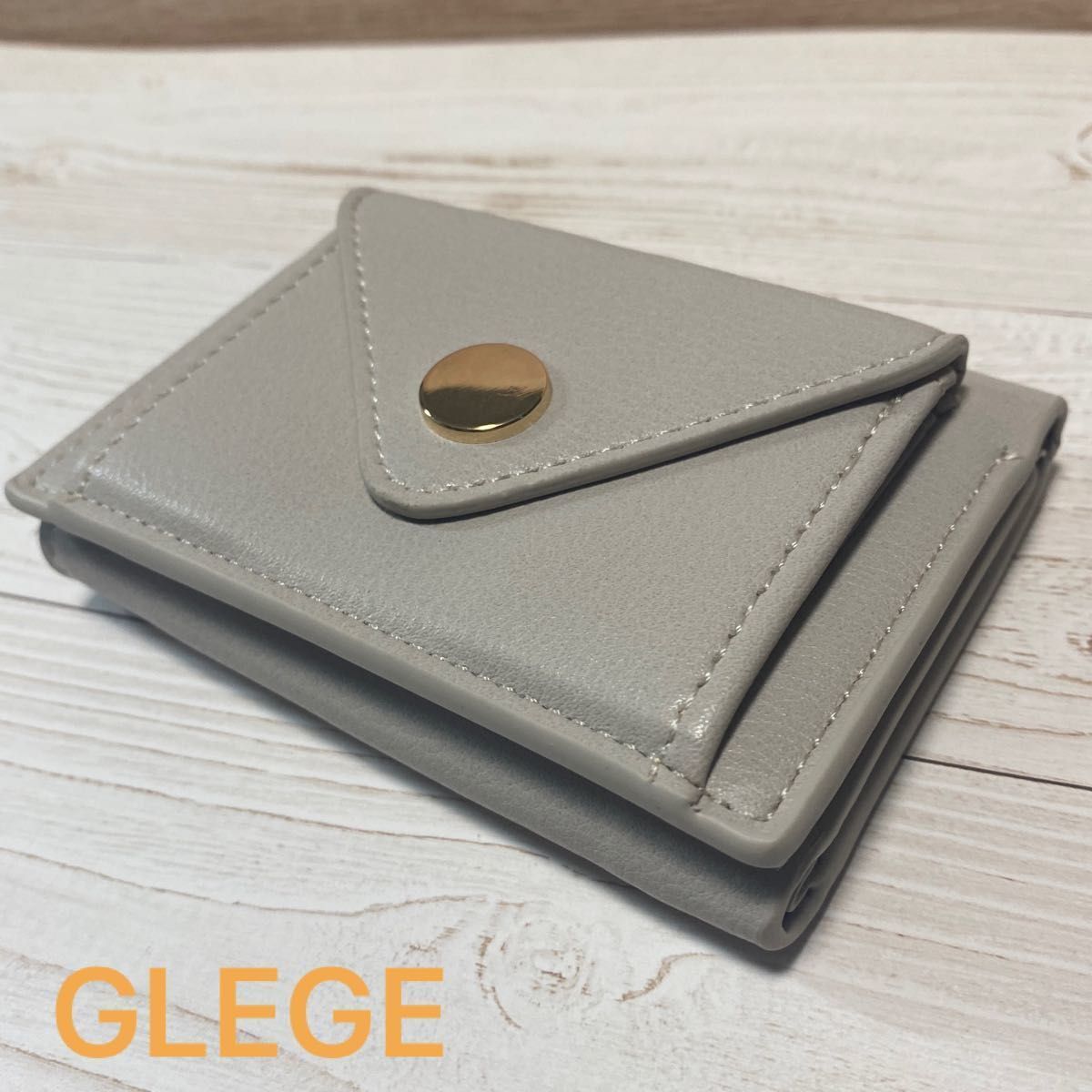 【GLEGE】三つ折りコンパクトミニウォレット　レディース 小さい財布　グレー　コインケース　小銭入れ　財布