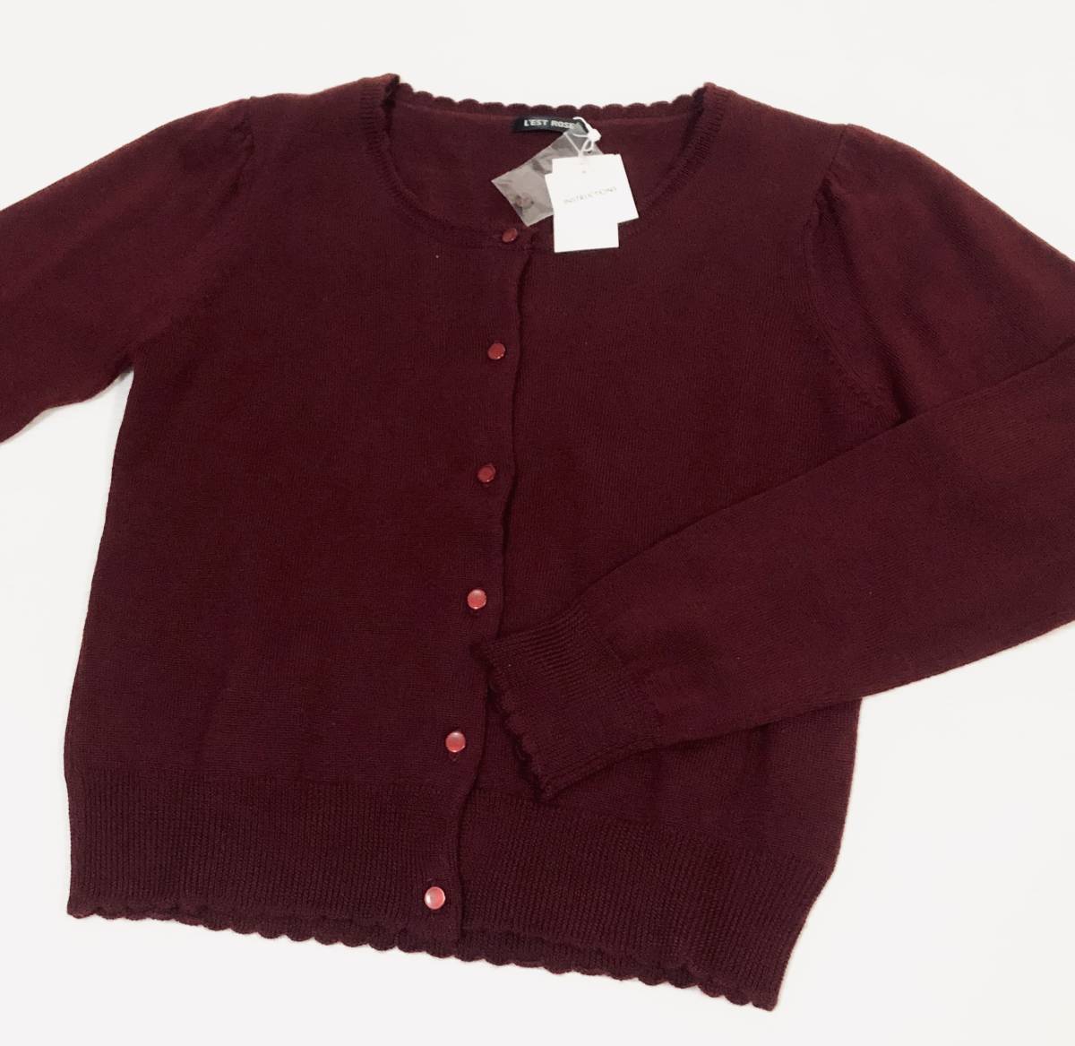  tag equipped L\'EST ROSE L'Est Rose frill design length .. cardigan dark red color knitted size 2