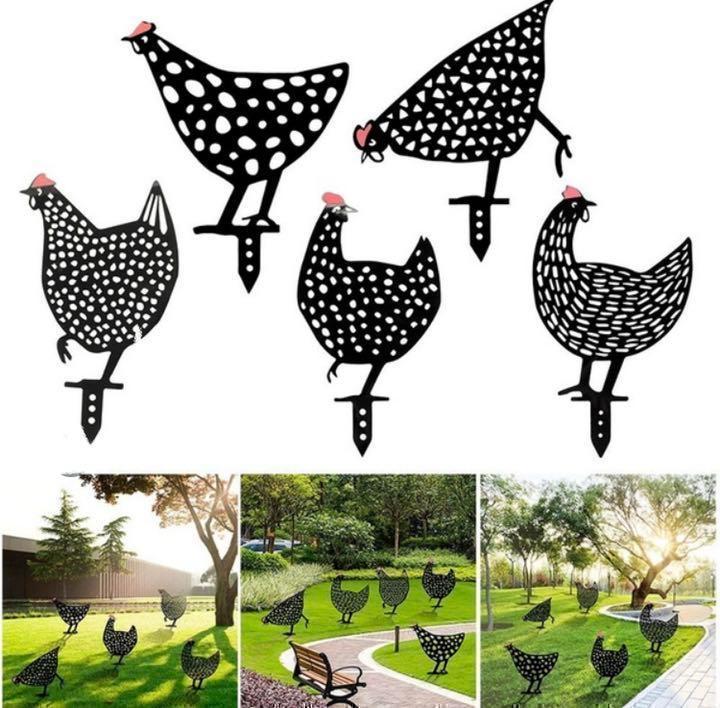 ニワトリ ウェルカムサイン 5点セット ガーデン 雑貨 置物 鳥 黒 おしゃれ ガーデンピック ガーデニング ガーデンオーナメントの画像1