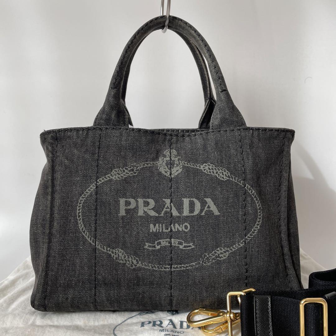 未使用 PRADA プラダ カナパ デニム トートバッグ-