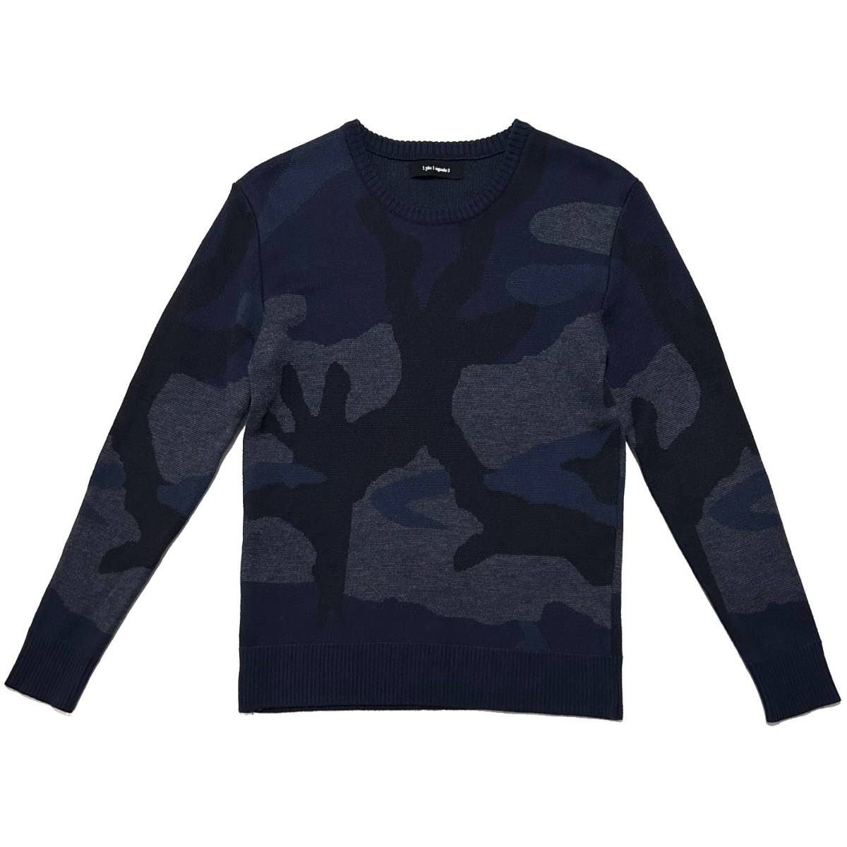 LEON掲載 定価4.6万 1piu1uguale3 ZegnaBaruffa社CASHWOOL BIG CAMO CREW KNIT L キャッシュウールビックカモクルーネックニット wjk akm_画像1