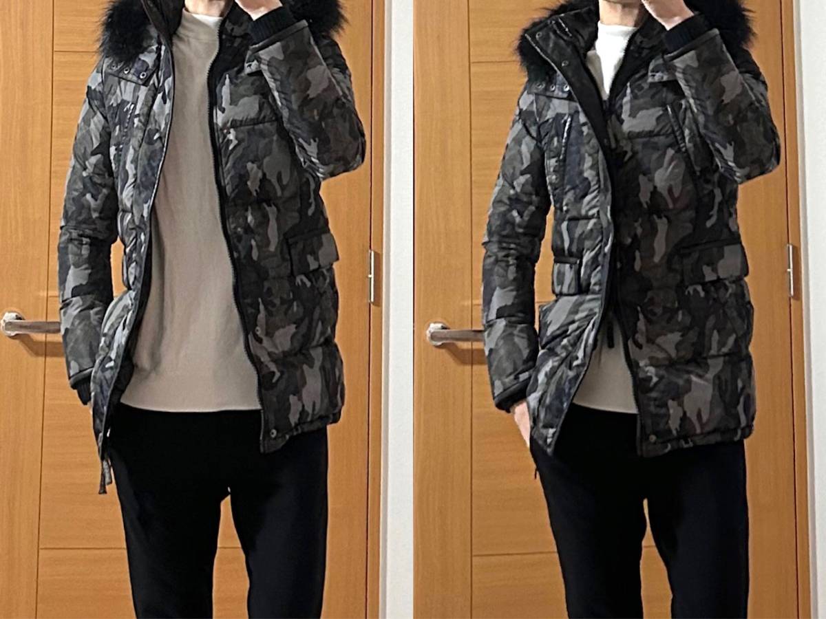 LEON掲載 定価22万 AKM×DUVETICA CAMO NYLON BORDER HOODED DOWN LIMONTA NYLON Sサイズ 数回着 フード付ダウンジャケット コート wjk