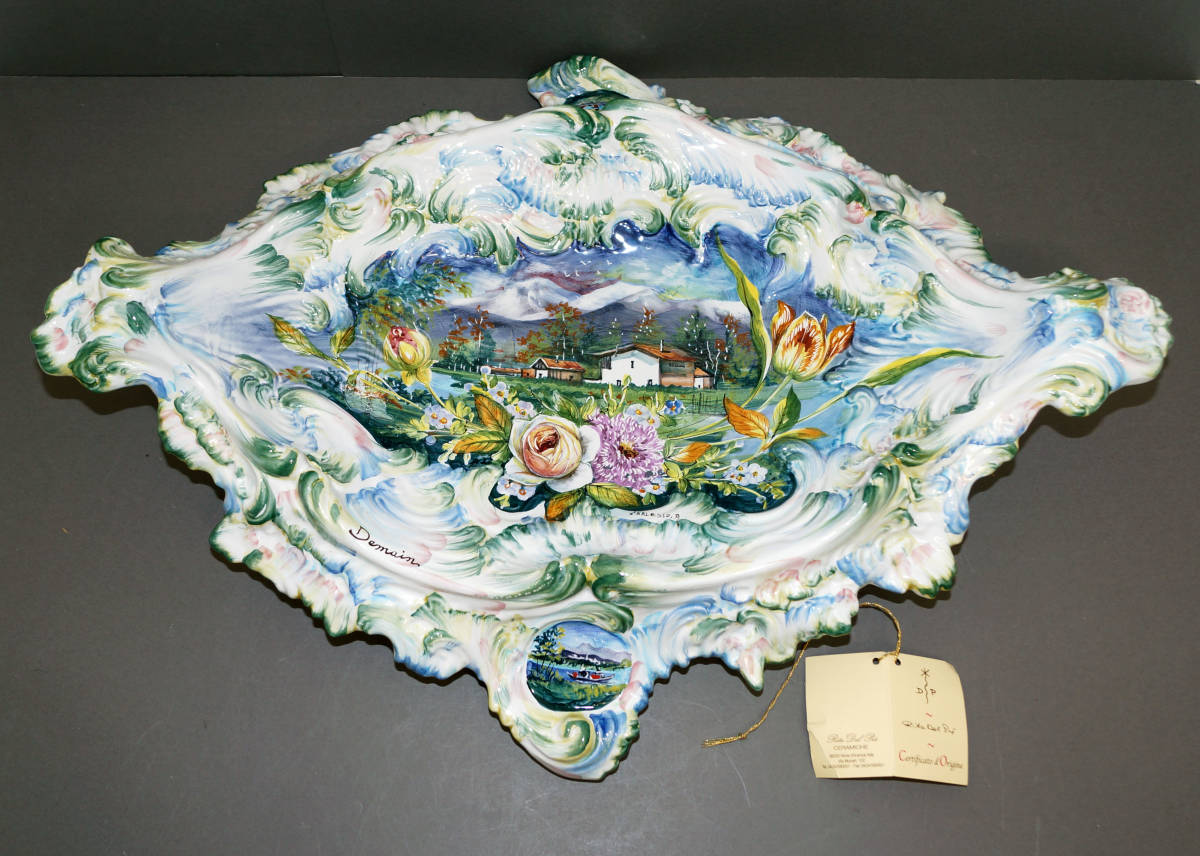 注目の イタリアDemain製 　ハンドペイント 大型　プラッター・飾り台　飾り皿 洋風