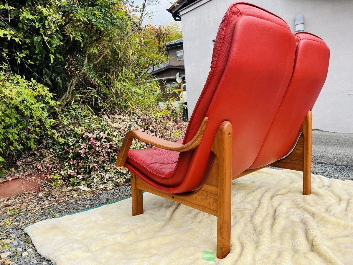  rare /BERG Furniture bell g furniture / Denmark / original leather / high back /2 seater . sofa /2P/ chair / cheeks purity / Northern Europe / red / Mid-century 