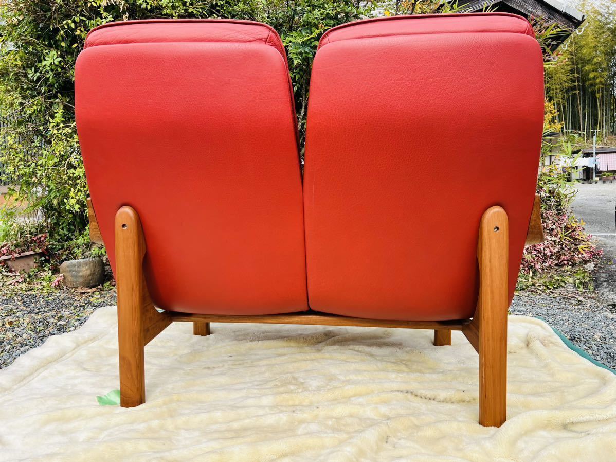  rare /BERG Furniture bell g furniture / Denmark / original leather / high back /2 seater . sofa /2P/ chair / cheeks purity / Northern Europe / red / Mid-century 