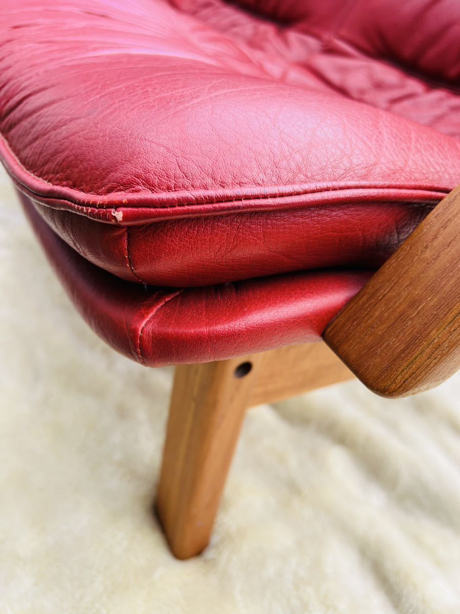  rare /BERG Furniture bell g furniture / Denmark / original leather / high back /2 seater . sofa /2P/ chair / cheeks purity / Northern Europe / red / Mid-century 