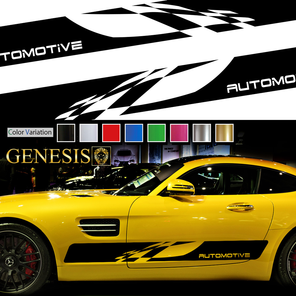 車 ステッカー かっこいい ライン サイド チェッカー デカール sl02 左右セット 上質 バイナル ワイルドスピード系 「全8色」 GENESIS_画像1