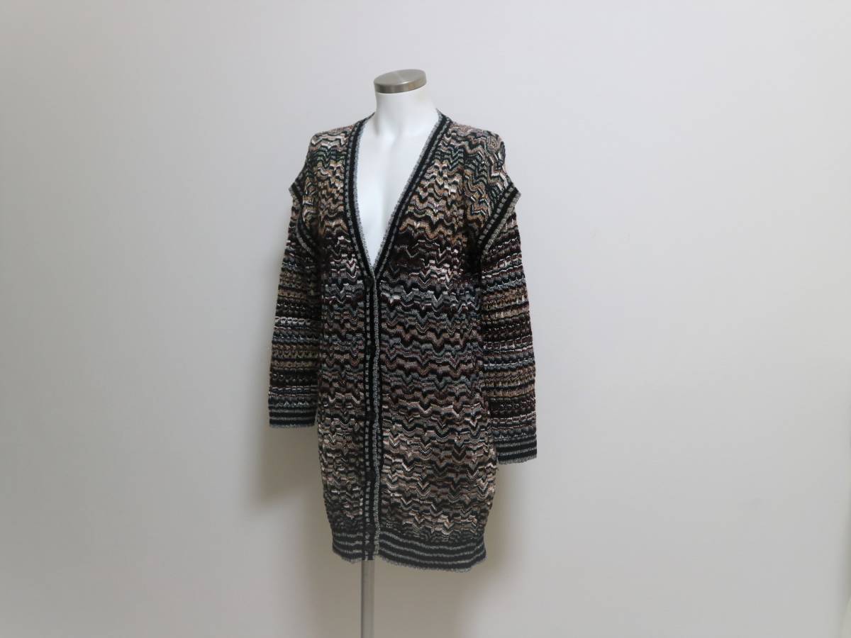 【即決】美品 MISSONI ミッソーニ◆ラメ マルチカラー 総柄 ロングカーディガン ジャケット 42　　　yuk