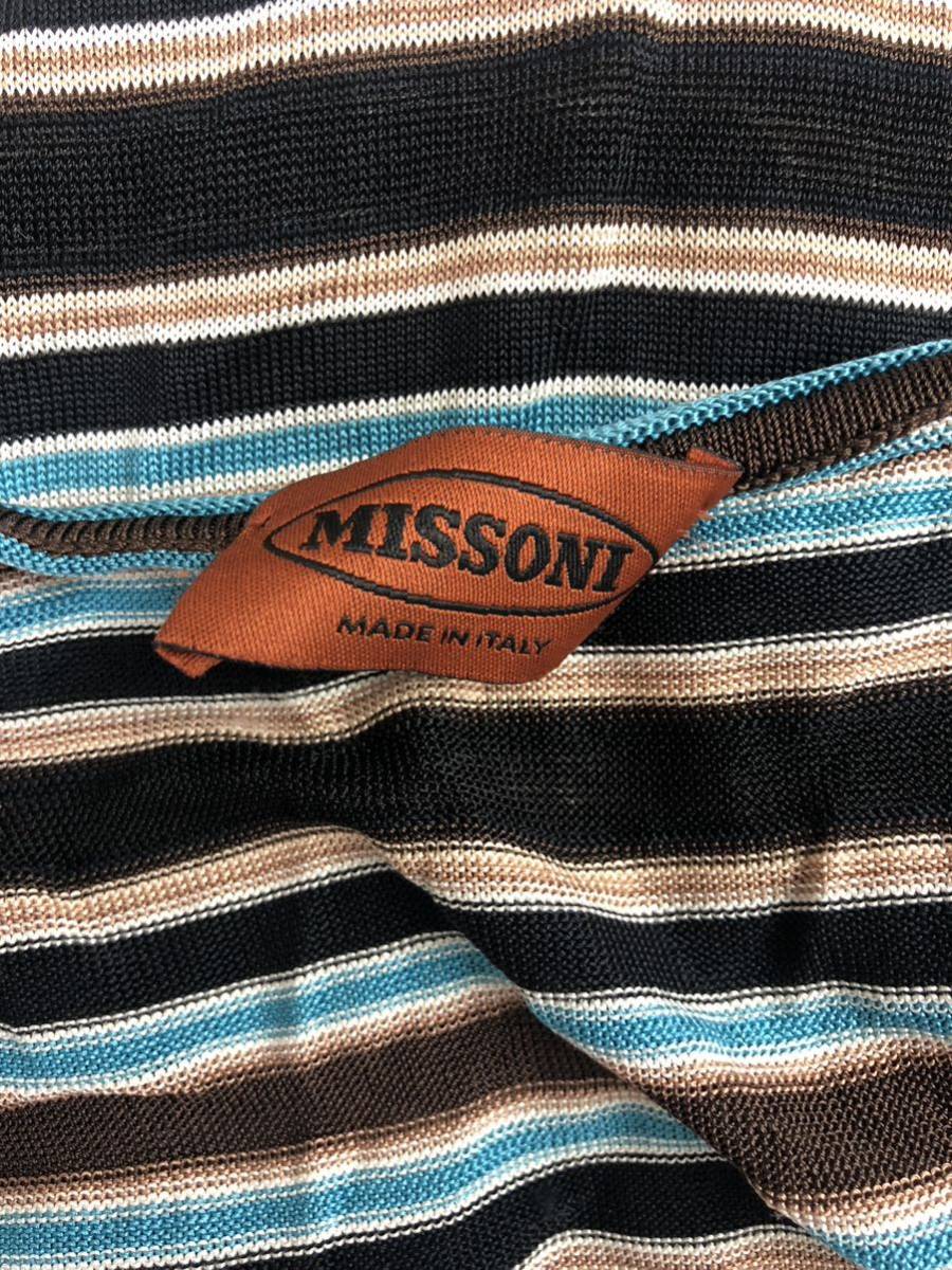 美品 MISSONI ミッソーニ レディース シルク混 ボーダー 半袖 ワンピース 48表記