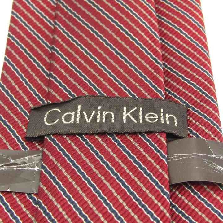 カルバンクライン CK ペンシルストライプ柄 シルク 高級 ‐ ブランド ネクタイ メンズ ボルドー 良品 Calvin Klein_画像4