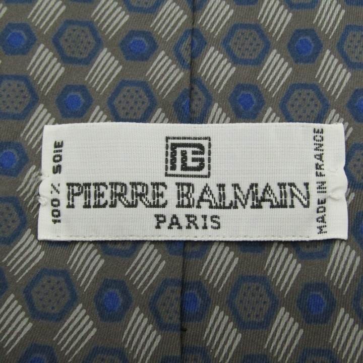 ピエールバルマン 小紋柄 高級 シルク フランス製 ブランド ネクタイ メンズ グレー 良品PIERRE BALMAIN_画像4
