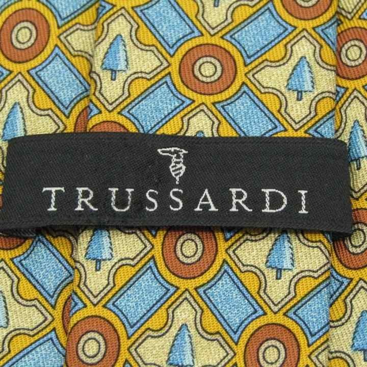 トラサルディ 総柄 格子柄 高級 シルク イタリア製 ブランド ネクタイ メンズ ベージュ 良品TRUSSARDI_画像4