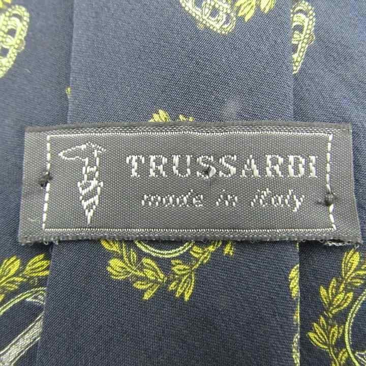 トラサルディ クレスト柄 シルク イタリア製 ブランド ネクタイ メンズ ブラック系 良品 TRUSSARDI_画像4