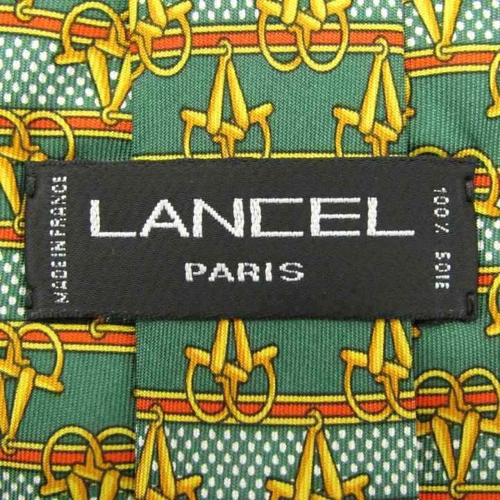 ランセル ボーダー柄 シルク 小紋柄 フランス製 ブランド ネクタイ メンズ グリーン系 良品LANCEL_画像4