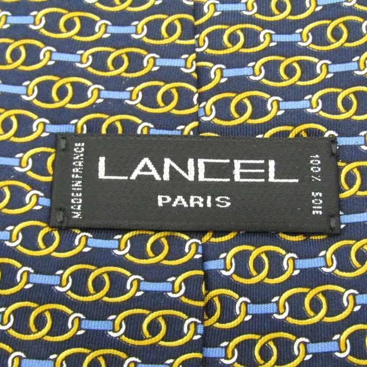 ランセル チェーン柄 シルク ハンドメイド フランス製 ブランド ネクタイ メンズ ネイビー系 良品LANCEL_画像4