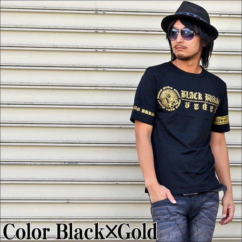 Tシャツ 半袖 メンズ 半袖Tシャツ 半袖Tシャツ オラオラ 悪羅悪羅 カジュアル きれいめ ロック 70532 ブラック×ゴールド M_画像1