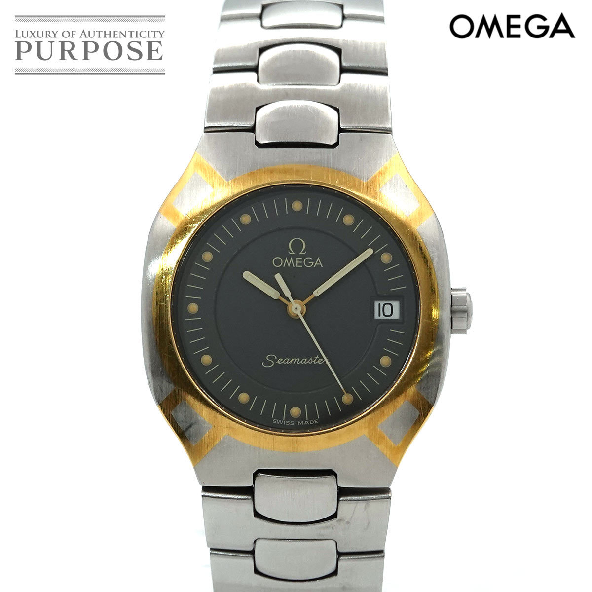 オメガ OMEGA シーマスター ポラリス コンビ ヴィンテージ メンズ 腕時計 デイト グレー 文字盤 YG クォーツ Seamaster  Polarias 90179040