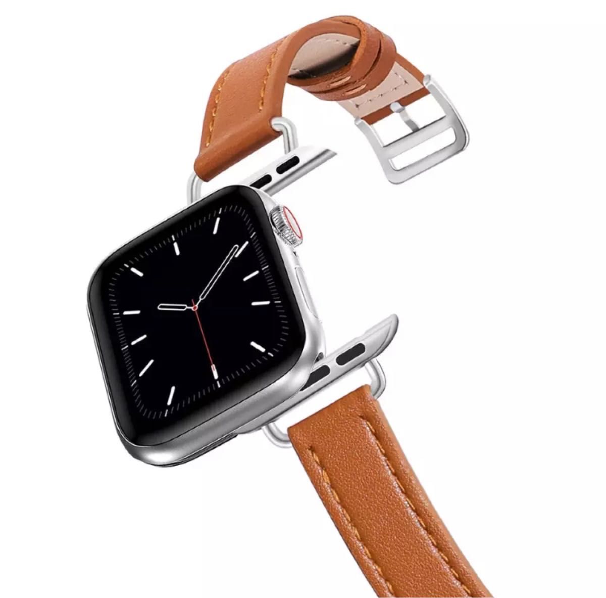 Apple Watch iPhone レザーバンド アップル 42mm 44mm 45mm ブラウン 茶色 レザー 本革