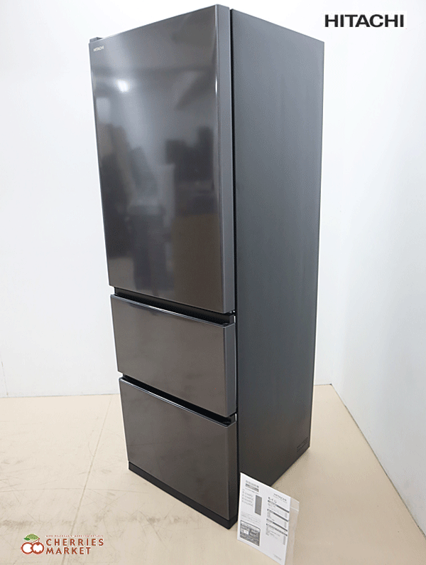 美品 HITACHI 日立 冷凍冷蔵庫 375L 片開き3ドア 左開き まんなか野菜 R-V38RV ブリリアントブラック