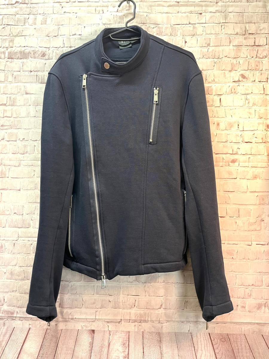 【良品】ARMANI EXCHANGE アルマーニ フリース アシンメトリー ジャケット ネイビー M