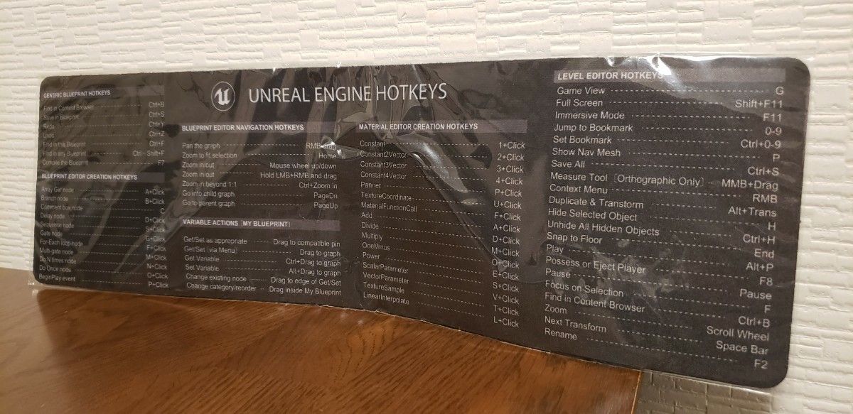 値下げ限定 UE4 ショートカットキー マウスパッド Unreal Engine HOTKEYS 4  アンリアル エンジン　新品