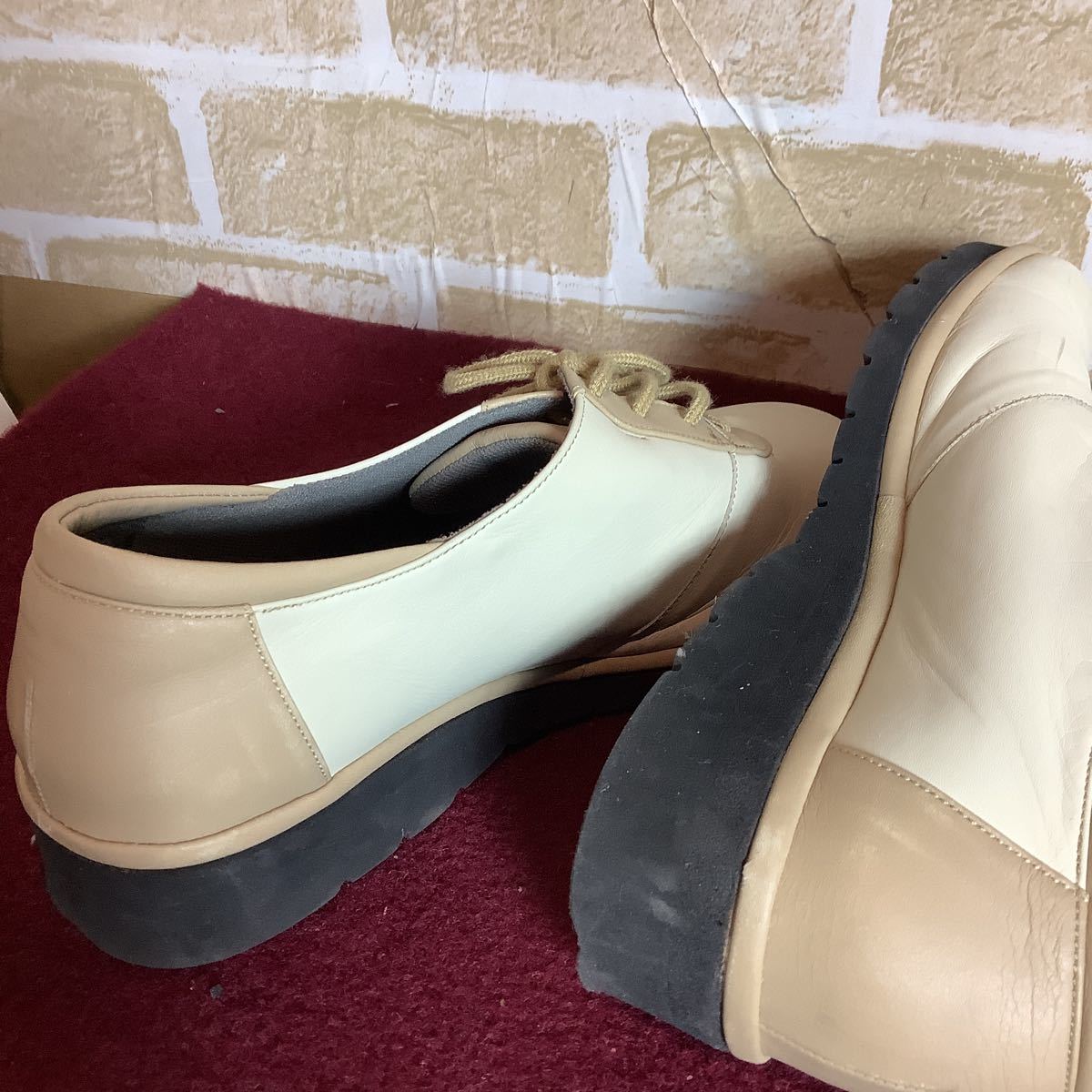 [ selling out! free shipping!]A-271 Ginza yo shino ya!GINZA Yoshinoya! leather shoes! cream! beige!24.5cm! leather sneakers! used! made in Japan!