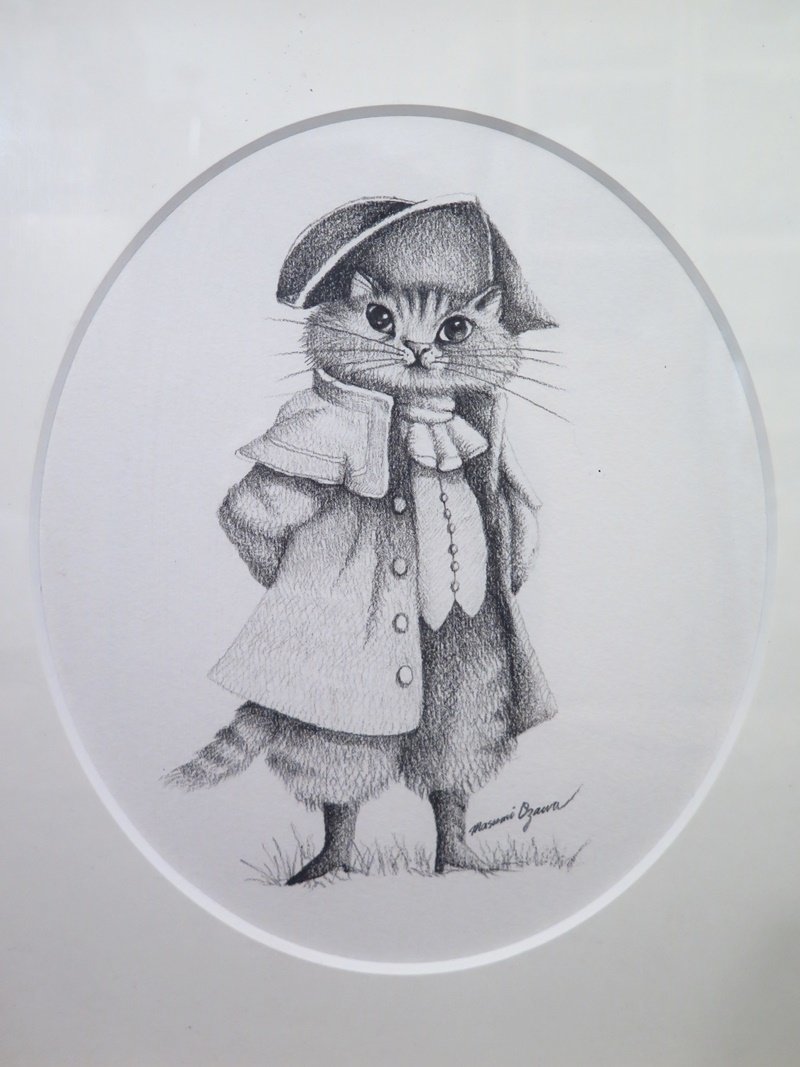 希少 デッサン・原画 小澤摩純 『Admiral Cat(提督猫)』 裏に直筆サイン有 有名作品 鉛筆画 額装 真作保証 s437の画像8