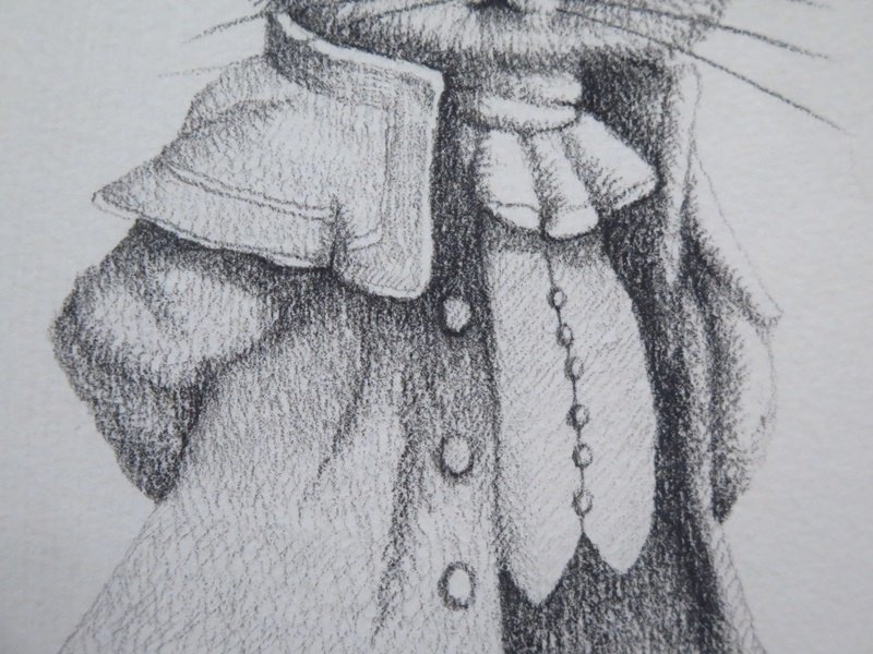 希少 デッサン・原画 小澤摩純 『Admiral Cat(提督猫)』 裏に直筆サイン有 有名作品 鉛筆画 額装 真作保証 s437の画像5