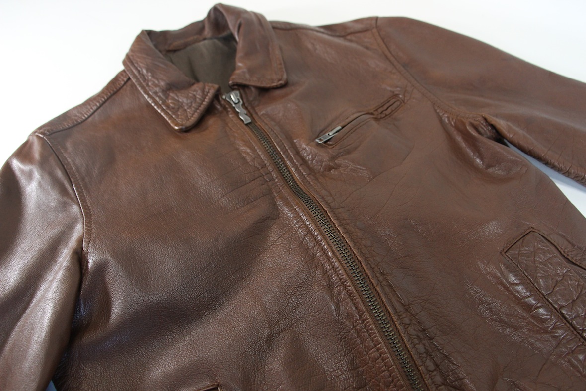 【極上】NUDIE JEANS ERVIN LEATHER JACKET カウハイド シワ加工 レザージャケット S(M程度)ブラウン 茶 牛革 ヌーディージーンズ_画像3