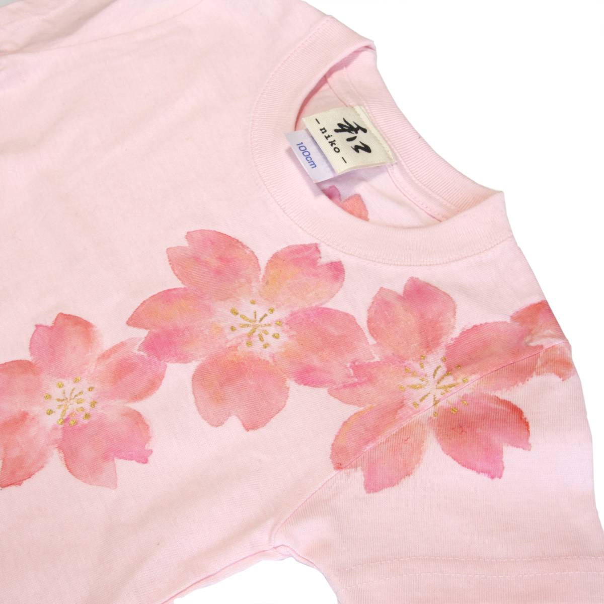  child clothes Kids T-shirt 110 size pink Mai Sakura pattern T-shirt hand made hand .. T-shirt peace pattern spring 