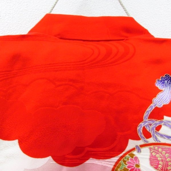 * kimono 10* 1 jpy silk child kimono The Seven-Five-Three Festival for girl 3 -years old for hand drum . leaf Sakura . plum . crane .. underskirt set . length 98cm.43.5cm [ including in a package possible ] **