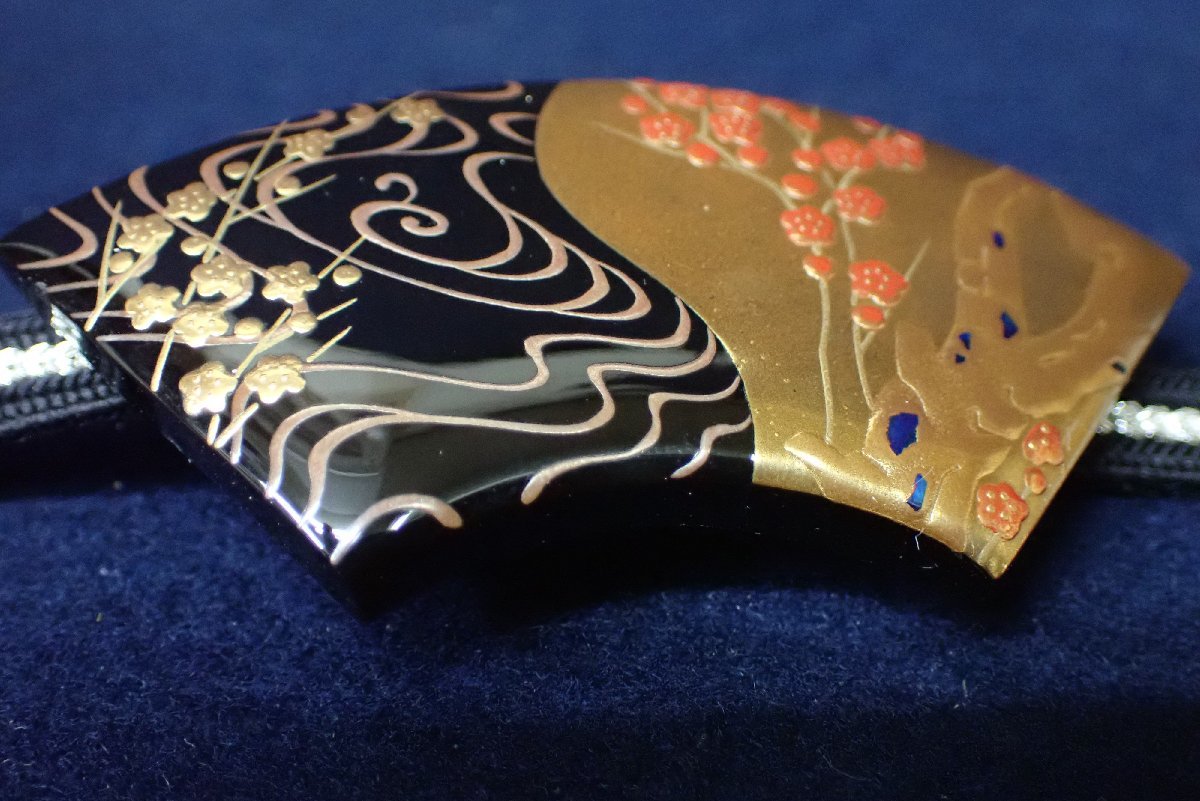 SEAL限定商品 鼈甲 金蒔絵 螺鈿 扇面 帯留 本鼈甲 在銘 漆芸 べっ甲
