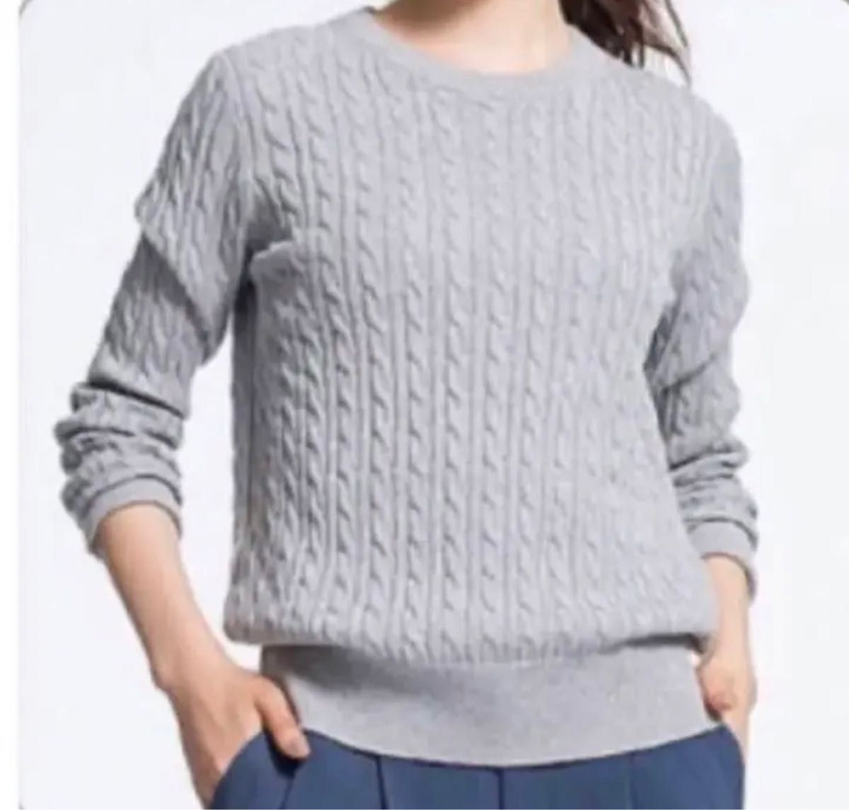 UNIQLO ユニクロ コットンカシミヤケーブルクルーネックセーター ニット セーター 柔らか 着心地 L グレー