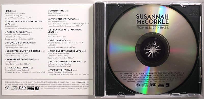 (Hybrid SACD) Susannah McCorkle 『From Bessie To Brazil』 輸入盤 SACD-1017-6 Concord Jazz スザンナ・マッコークル_画像3